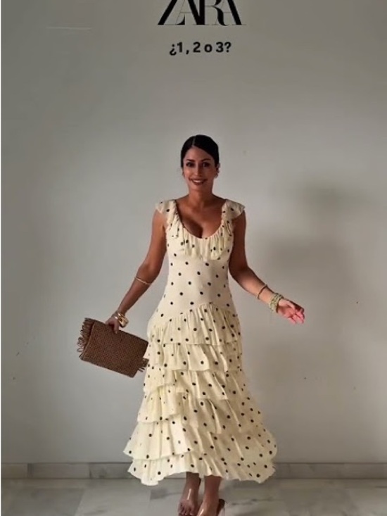 Zara Dresses & Skirts - ZARA Cream Maxi Dress with Black Polka Dots